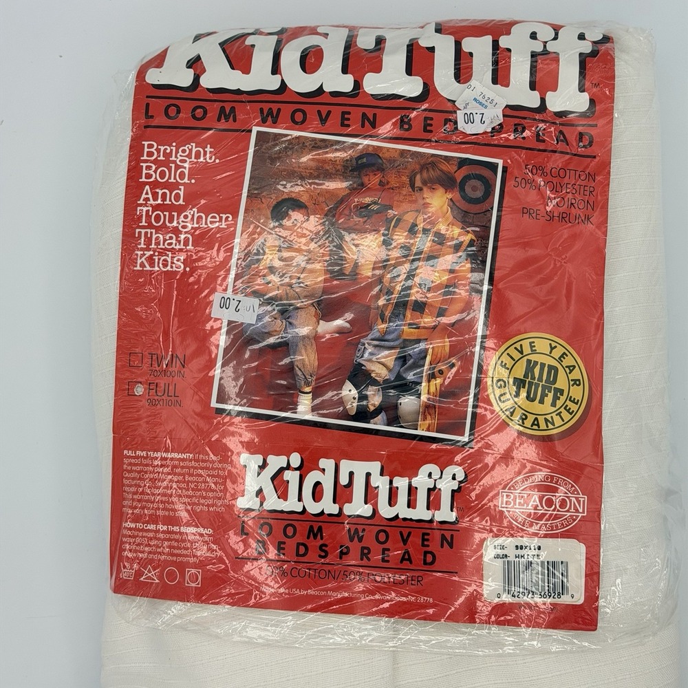 Beacon KidTuff Full Loom Woven Bedspread Made in USA Vintage White NOS